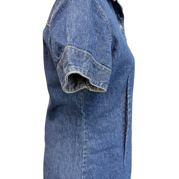 Vtg 90s Tommy Jeans Denim Mini Shirt Dress Womens L Western Rodeo Cowgirl Prep - Picture 16 of 16